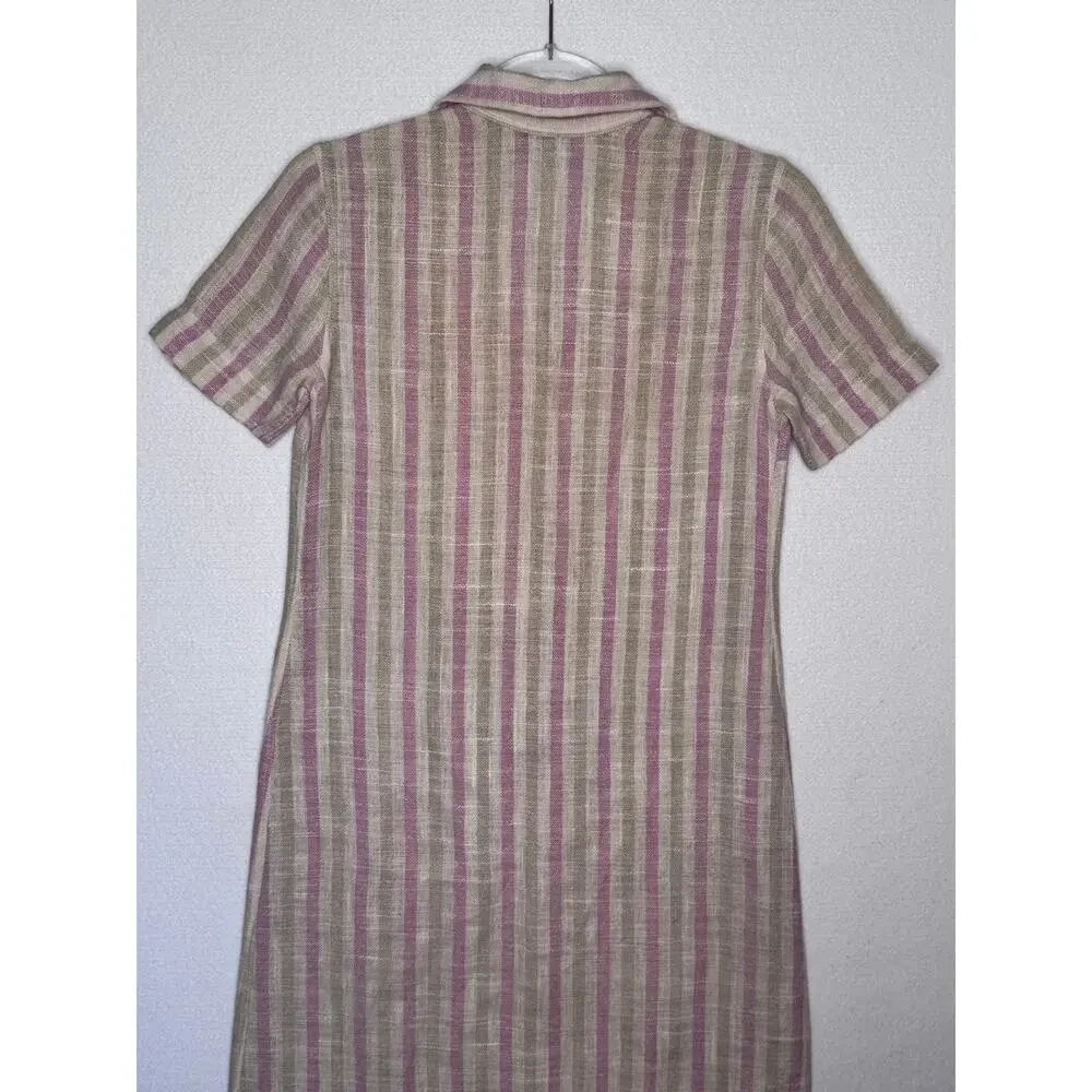 1970s Donal Davies Ireland Linen Wool Stripe Shirt Dress Size Small